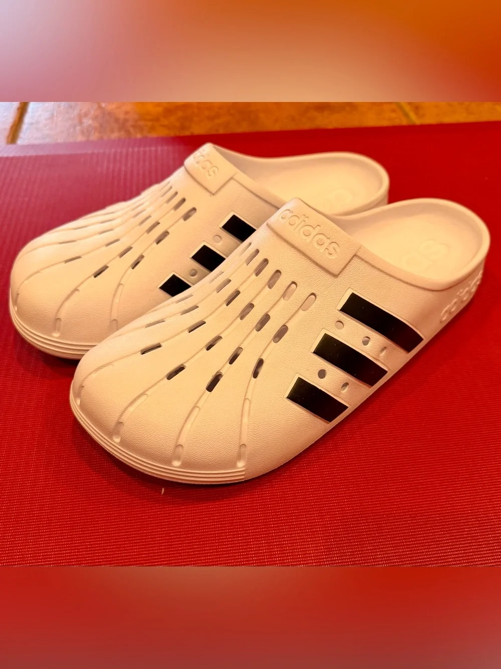 Adidas Adilette Clogs Men’s 11 Women 12 Black White Slides Water Sandals Shoes